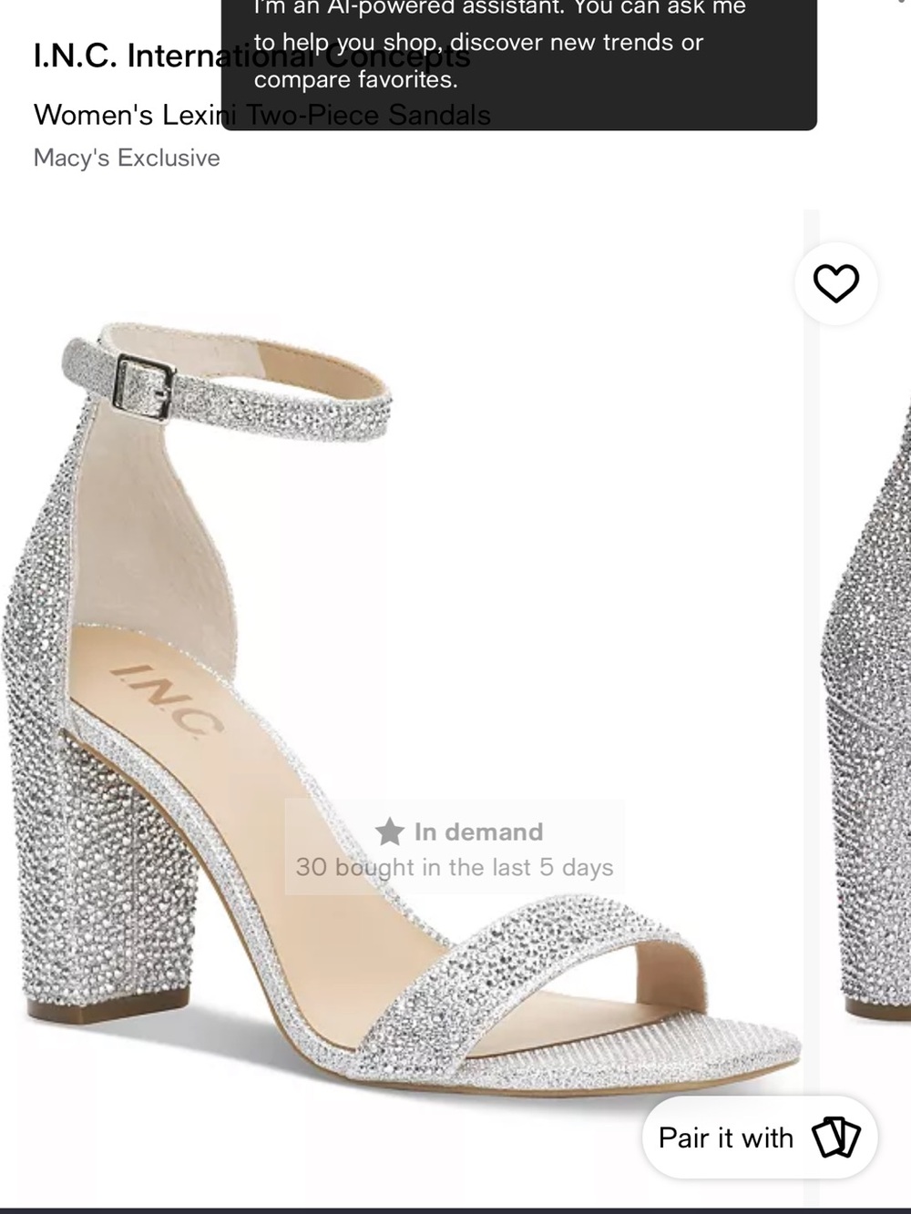 INC International Concepts Silver Rhinestone Block Heel Ankle-Strap Sandals